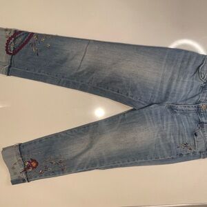 White House Black Market Light Blue Embroidered Boyfriend Jeans